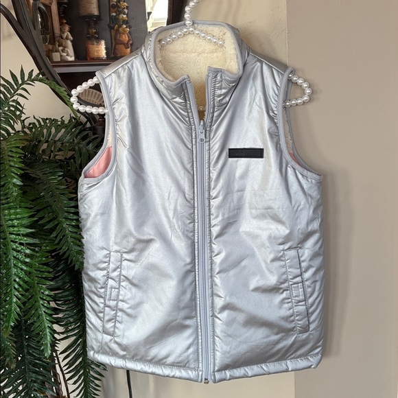 Buffalo David Bitton Reversible Zip Up Vest Silver Metallic & Pink Cream Sherpa - Picture 3 of 15
